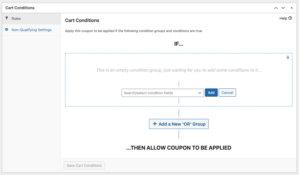 Cart condition section in Advanced Coupons